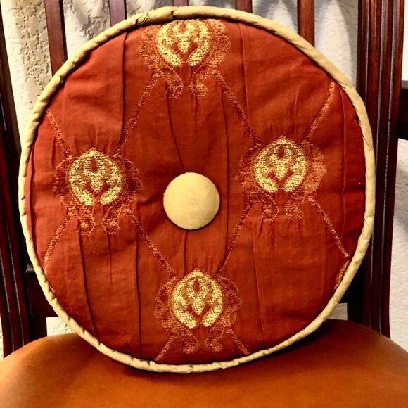 NWT ALEXANDRA'S ACCENTS 12" Round Accent Pillow Rust\Gold Raw Silk Brocade - Picture 4 of 4